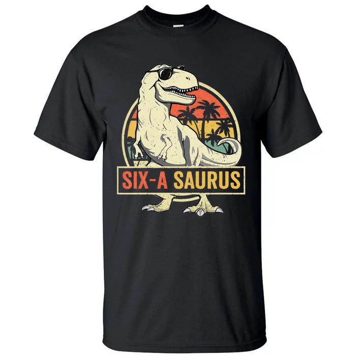 Kids 6 Year Old Dinosaur Birthday 6th T Rex Dino Six Saurus Tall T-Shirt