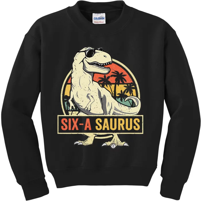 Kids 6 Year Old Dinosaur Birthday 6th T Rex Dino Six Saurus Kids Sweatshirt