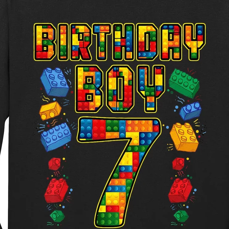 Kids 7th Birthday Master Builder 7 Years Old Block Building Tall Long Sleeve T-Shirt