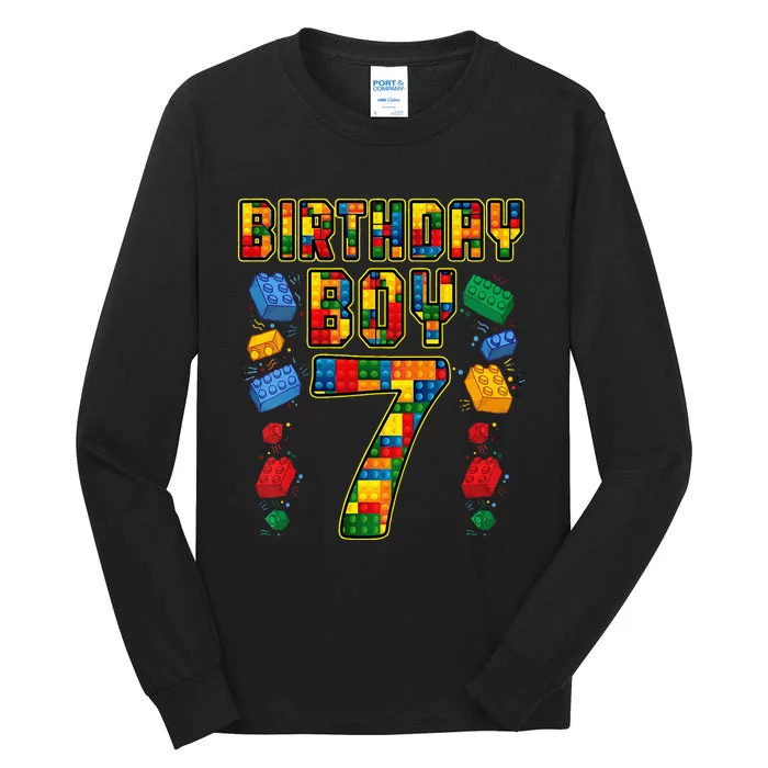 Kids 7th Birthday Master Builder 7 Years Old Block Building Tall Long Sleeve T-Shirt