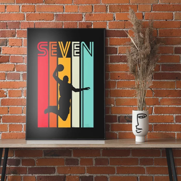 Kids 7th Birthday Basketball Lover Gift 7 Years Old Retro Poster