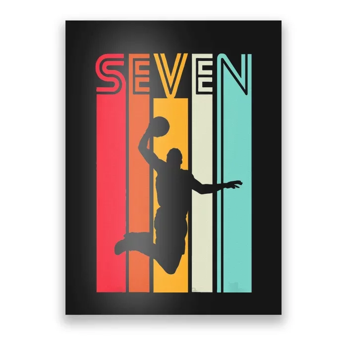 Kids 7th Birthday Basketball Lover Gift 7 Years Old Retro Poster