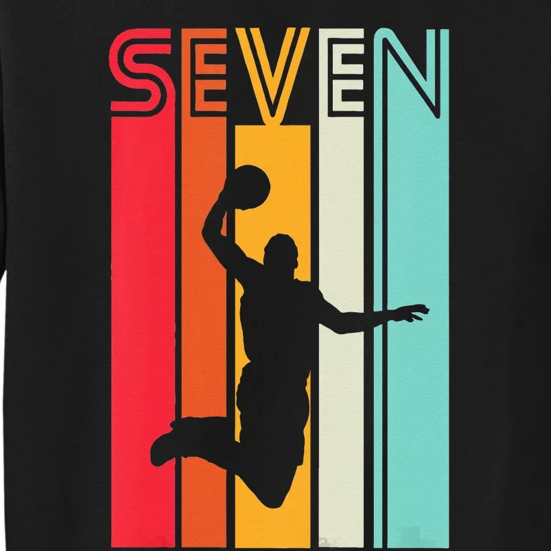 Kids 7th Birthday Basketball Lover Gift 7 Years Old Retro Tall Sweatshirt