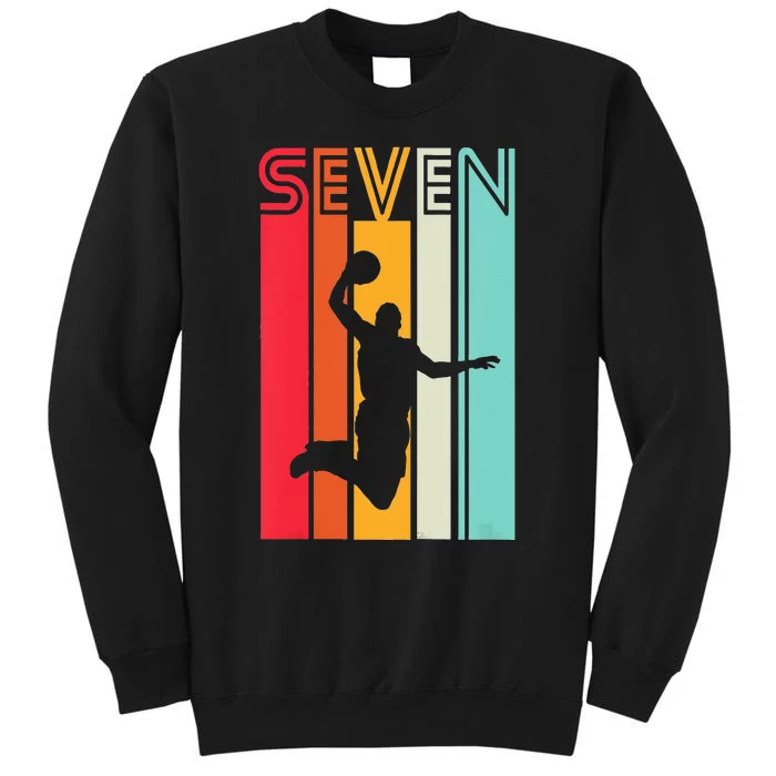 Kids 7th Birthday Basketball Lover Gift 7 Years Old Retro Tall Sweatshirt