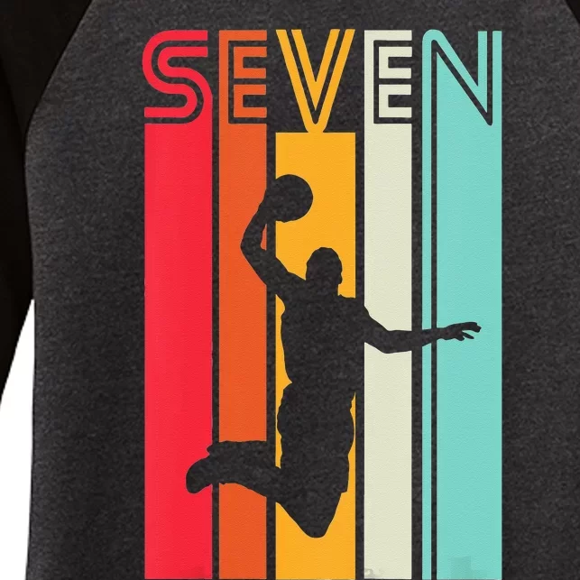 Kids 7th Birthday Basketball Lover Gift 7 Years Old Retro Women's Tri-Blend 3/4-Sleeve Raglan Shirt