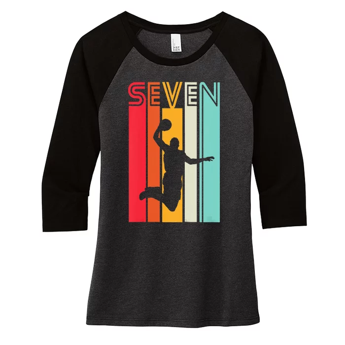 Kids 7th Birthday Basketball Lover Gift 7 Years Old Retro Women's Tri-Blend 3/4-Sleeve Raglan Shirt