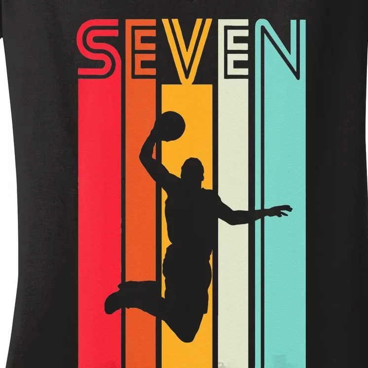 Kids 7th Birthday Basketball Lover Gift 7 Years Old Retro Women's V-Neck T-Shirt