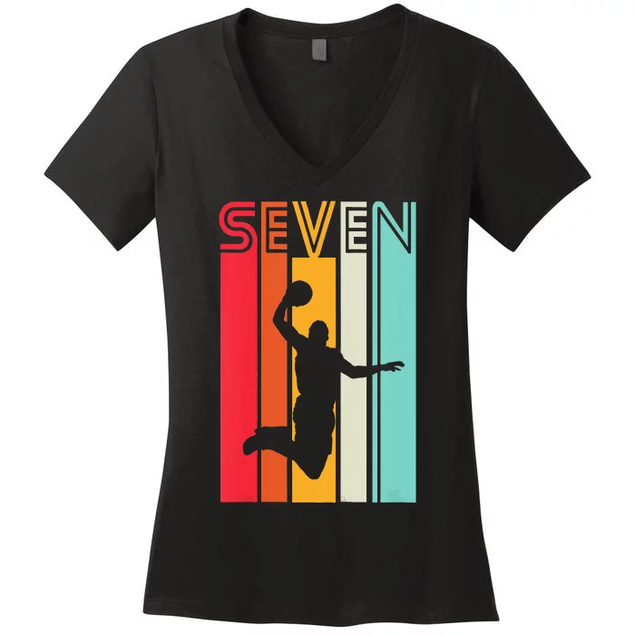 Kids 7th Birthday Basketball Lover Gift 7 Years Old Retro Women's V-Neck T-Shirt