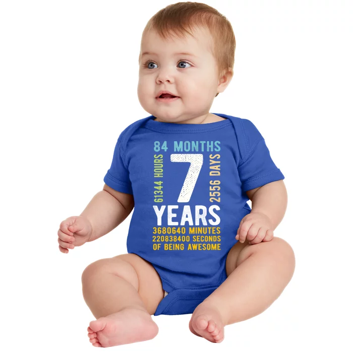 7th Birthday Gift 7 Years Old Vintage Retro 84 Months Baby Bodysuit