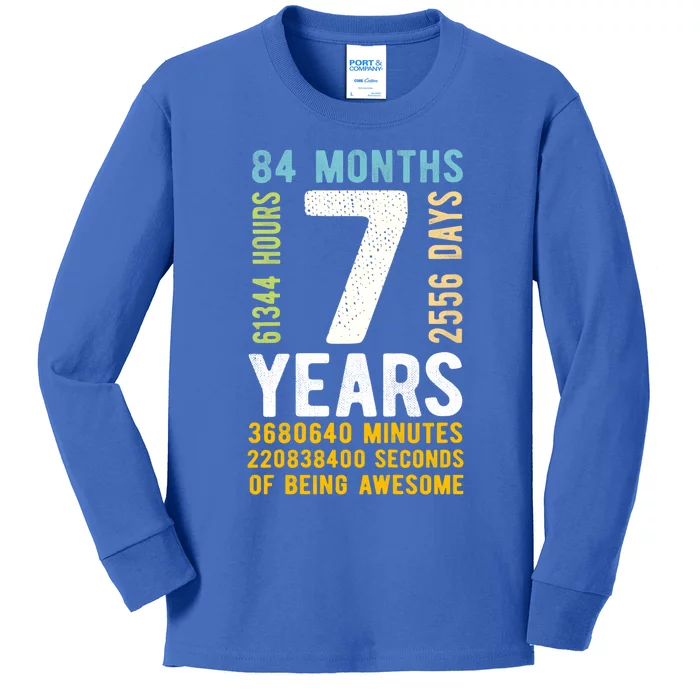 7th Birthday Gift 7 Years Old Vintage Retro 84 Months Kids Long Sleeve Shirt