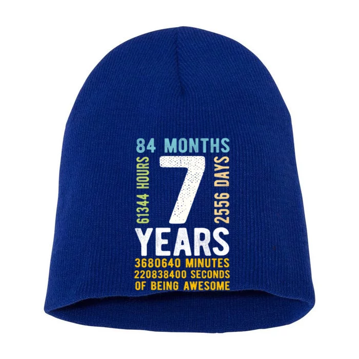 7th Birthday Gift 7 Years Old Vintage Retro 84 Months Short Acrylic Beanie