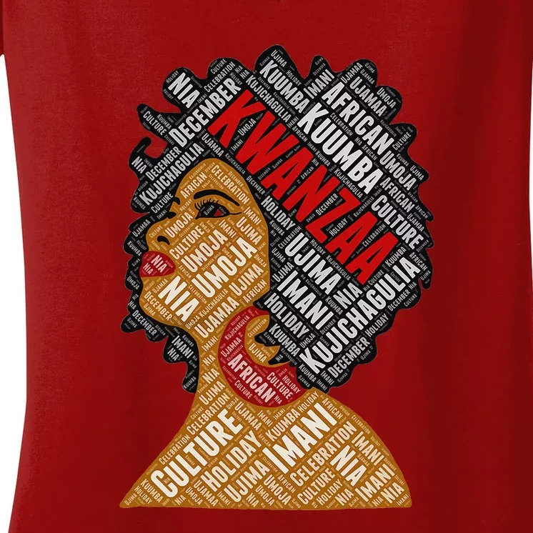 Kwanzaa 7 Principles Afro Black Woman Women's V-Neck T-Shirt