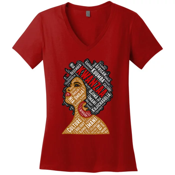 Kwanzaa 7 Principles Afro Black Woman Women's V-Neck T-Shirt