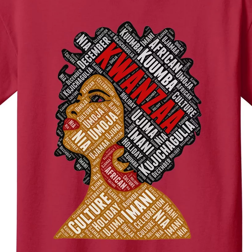 Kwanzaa 7 Principles Afro Black Woman Kids T-Shirt