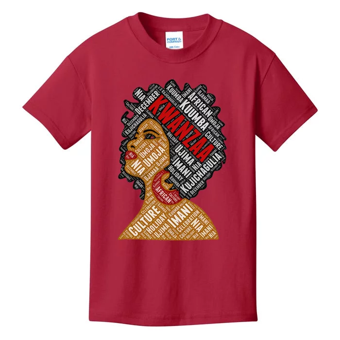 Kwanzaa 7 Principles Afro Black Woman Kids T-Shirt