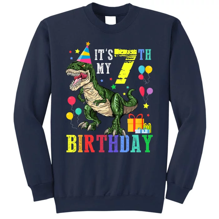 Kid 7 Year Old 7th Birthday Boy T Rex Dinosaur Gift Sweatshirt