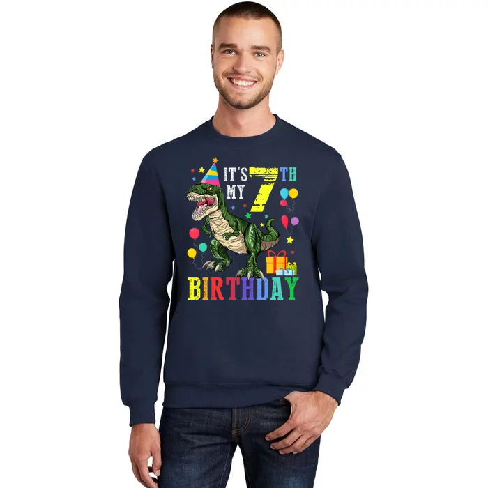 Kid 7 Year Old 7th Birthday Boy T Rex Dinosaur Gift Tall Sweatshirt