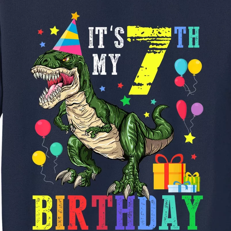 Kid 7 Year Old 7th Birthday Boy T Rex Dinosaur Gift Tall Sweatshirt