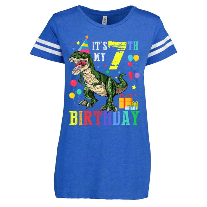 Kid 7 Year Old 7th Birthday Boy T Rex Dinosaur Gift Enza Ladies Jersey Football T-Shirt