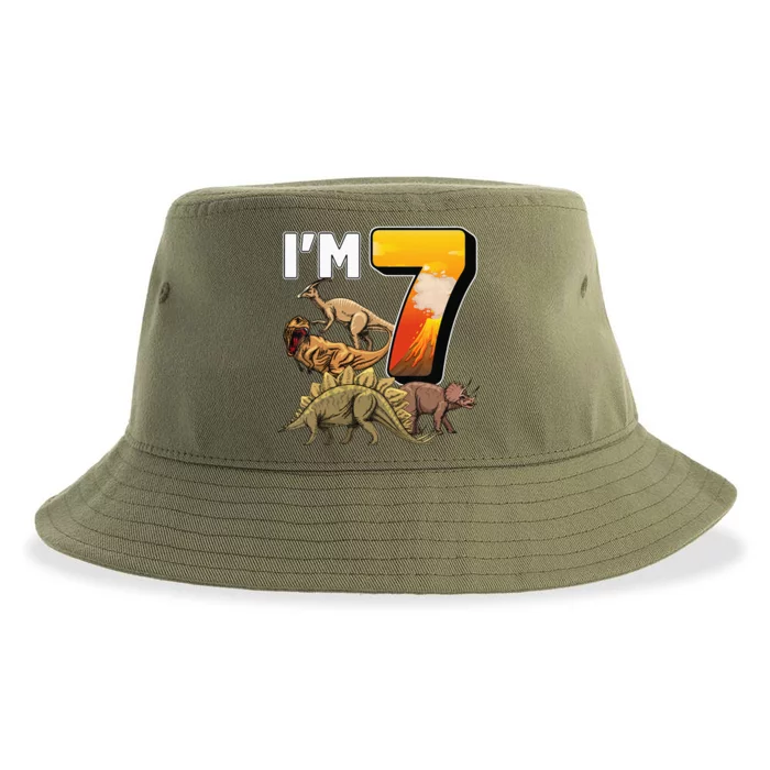 Kids 7 Year Old Dinosaurs Birthday 7th Party Paleontologist Sustainable Bucket Hat