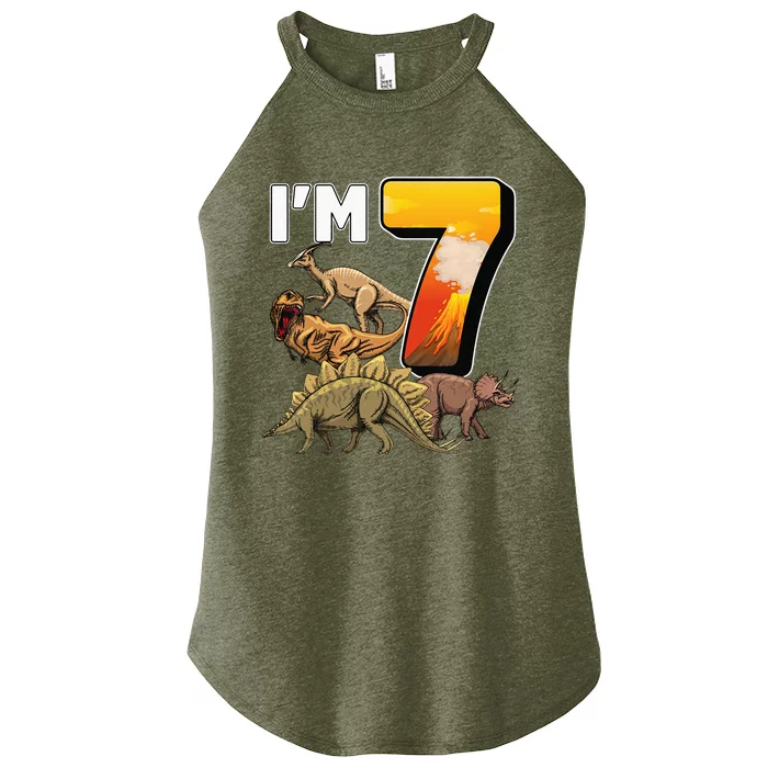 Kids 7 Year Old Dinosaurs Birthday 7th Party Paleontologist Women’s Perfect Tri Rocker Tank