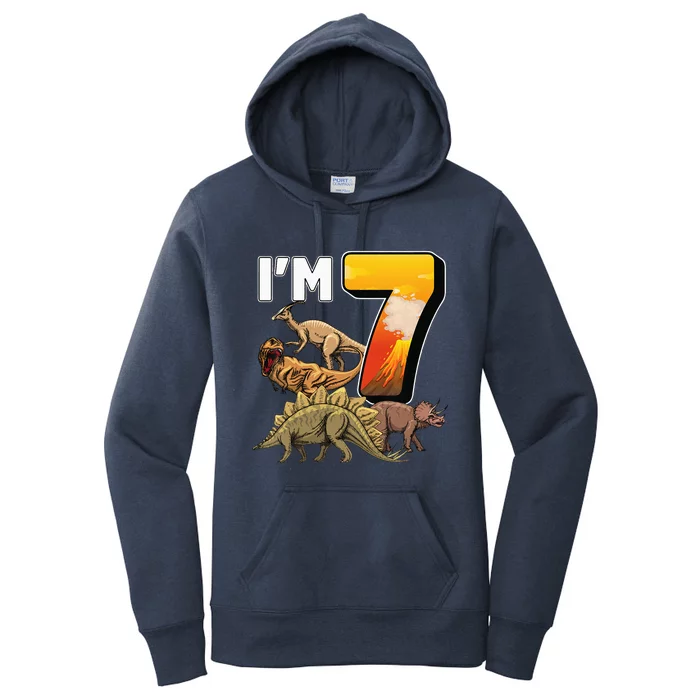 Kids 7 Year Old Dinosaurs Birthday 7th Party Paleontologist Women's Pullover Hoodie