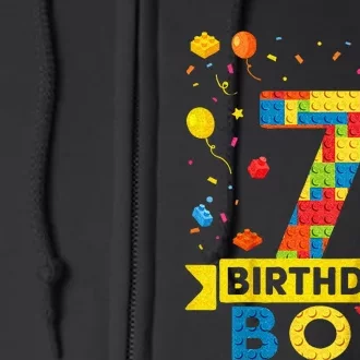 Kids 7 Year Old Building Blocks 7th Birthday Boy Full Zip Hoodie