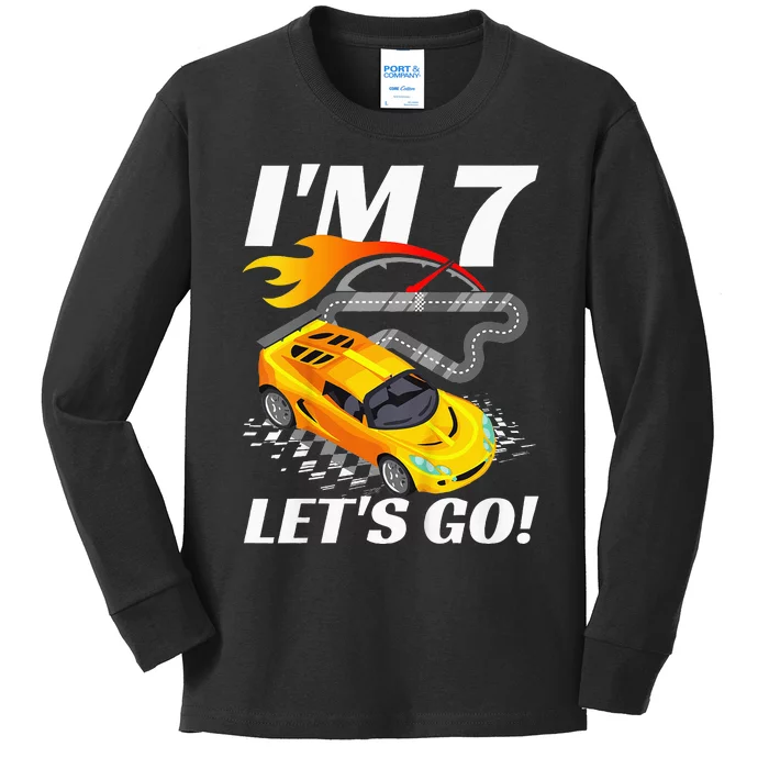 Kids 7 Year Old 7th Racing Racecar Birthday Party Kids Long Sleeve Shirt