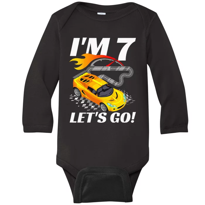 Kids 7 Year Old 7th Racing Racecar Birthday Party Baby Long Sleeve Bodysuit