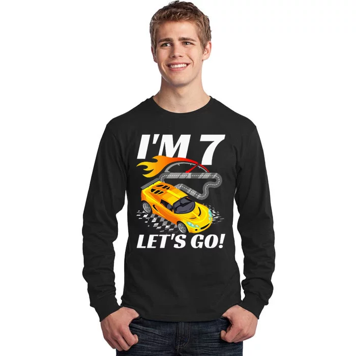 Kids 7 Year Old 7th Racing Racecar Birthday Party Tall Long Sleeve T-Shirt