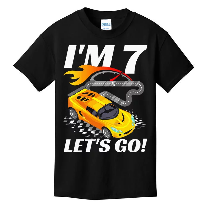 Kids 7 Year Old 7th Racing Racecar Birthday Party Kids T-Shirt