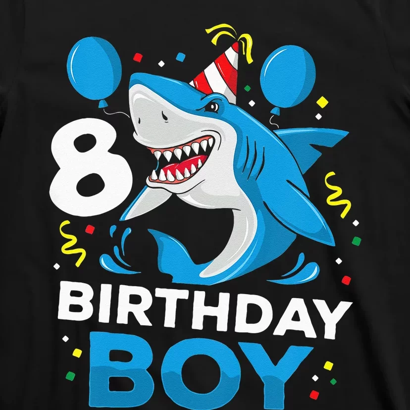 Kids 8th Birthday Boy Shark Ocean Theme Party 8 Years Old For Boy T-Shirt