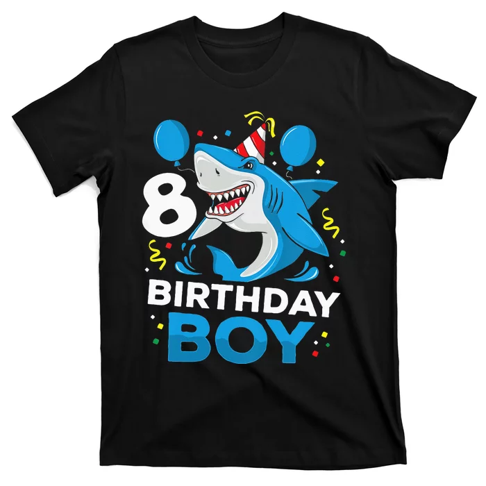 Kids 8th Birthday Boy Shark Ocean Theme Party 8 Years Old For Boy T-Shirt