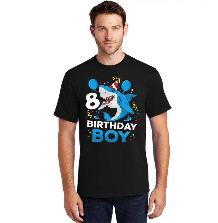 Kids 8th Birthday Boy Shark Ocean Theme Party 8 Years Old For Boy Tall T-Shirt