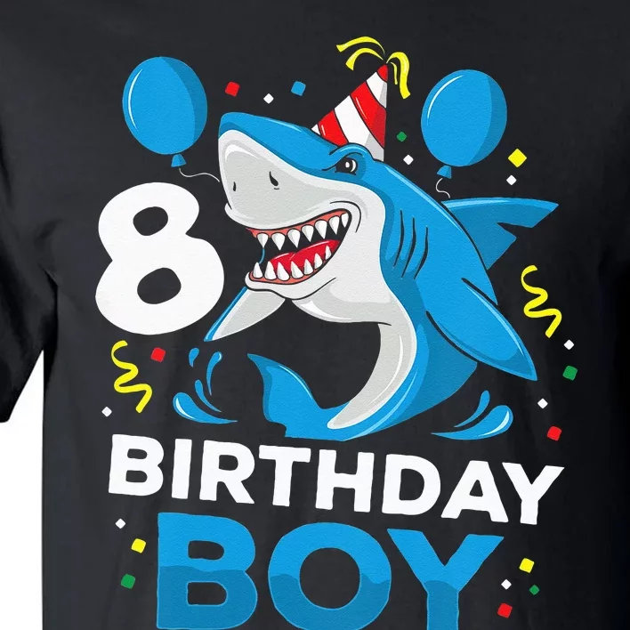 Kids 8th Birthday Boy Shark Ocean Theme Party 8 Years Old For Boy Tall T-Shirt