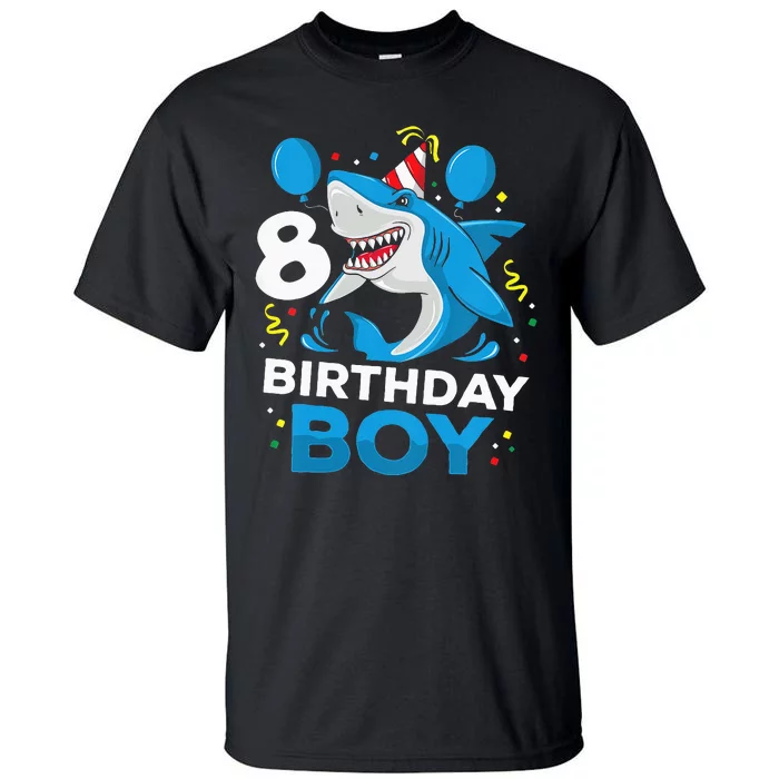 Kids 8th Birthday Boy Shark Ocean Theme Party 8 Years Old For Boy Tall T-Shirt