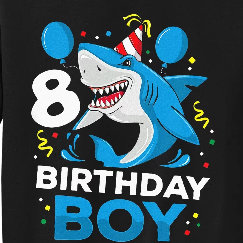 Kids 8th Birthday Boy Shark Ocean Theme Party 8 Years Old For Boy Tall Sweatshirt