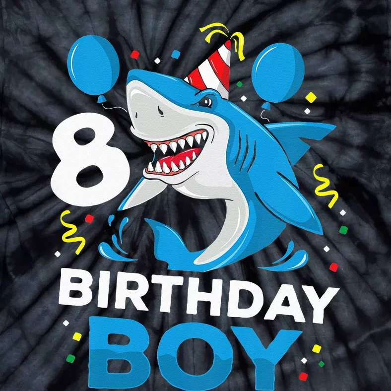 Kids 8th Birthday Boy Shark Ocean Theme Party 8 Years Old For Boy Tie-Dye T-Shirt