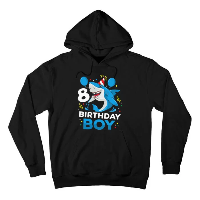 Kids 8th Birthday Boy Shark Ocean Theme Party 8 Years Old For Boy Tall Hoodie