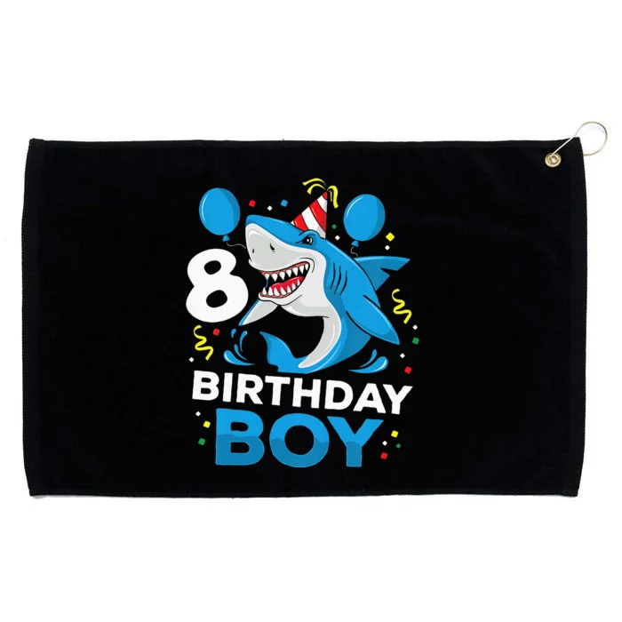 Kids 8th Birthday Boy Shark Ocean Theme Party 8 Years Old For Boy Grommeted Golf Towel