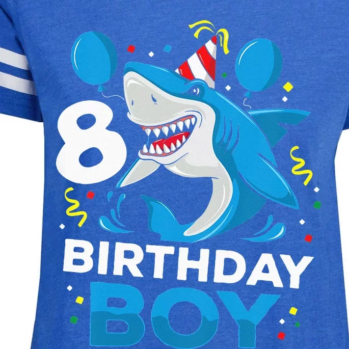 Kids 8th Birthday Boy Shark Ocean Theme Party 8 Years Old For Boy Enza Ladies Jersey Football T-Shirt