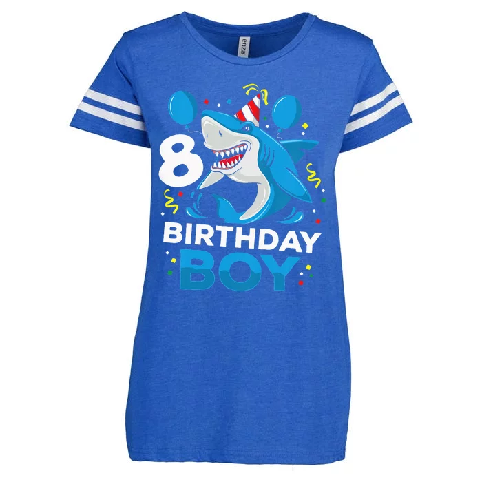 Kids 8th Birthday Boy Shark Ocean Theme Party 8 Years Old For Boy Enza Ladies Jersey Football T-Shirt