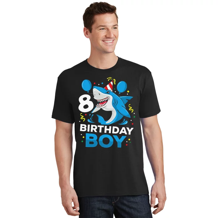 Kids 8th Birthday Boy Shark Ocean Theme Party 8 Years Old For Boy T-Shirt