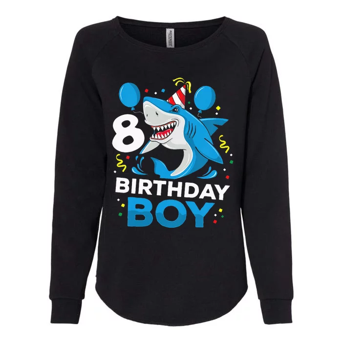 Kids 8th Birthday Boy Shark Ocean Theme Party 8 Years Old For Boy Womens California Wash Sweatshirt