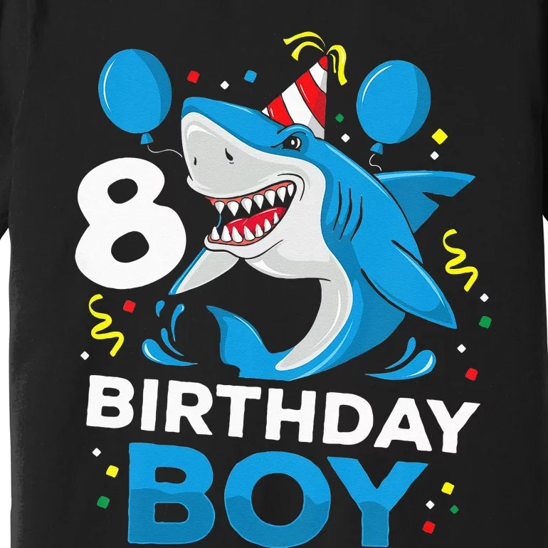 Kids 8th Birthday Boy Shark Ocean Theme Party 8 Years Old For Boy Premium T-Shirt