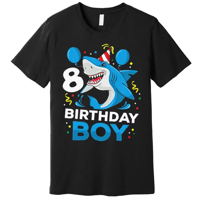 Kids 8th Birthday Boy Shark Ocean Theme Party 8 Years Old For Boy Premium T-Shirt