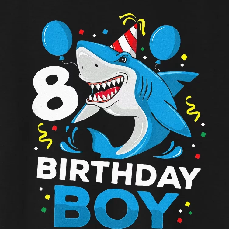 Kids 8th Birthday Boy Shark Ocean Theme Party 8 Years Old For Boy Women's Crop Top Tee