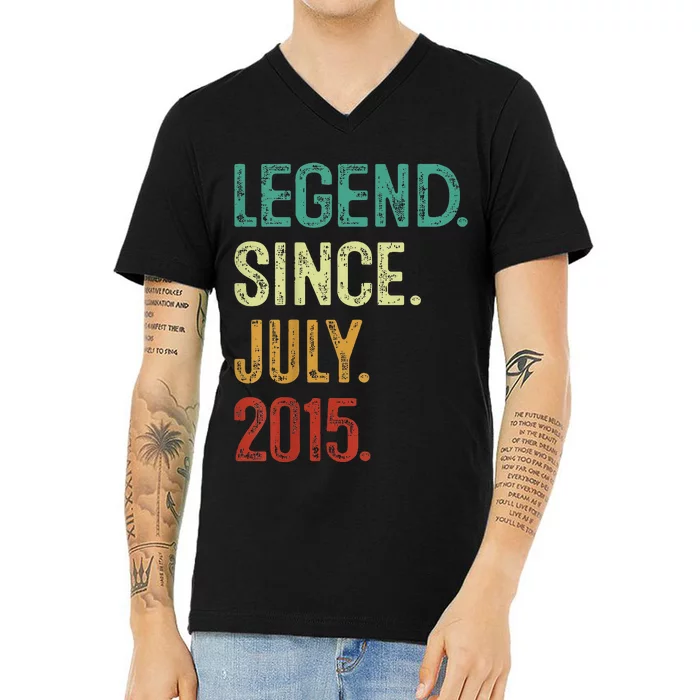 Kids 8 Years Old Legend Since July 2015 8th Birthday V-Neck T-Shirt