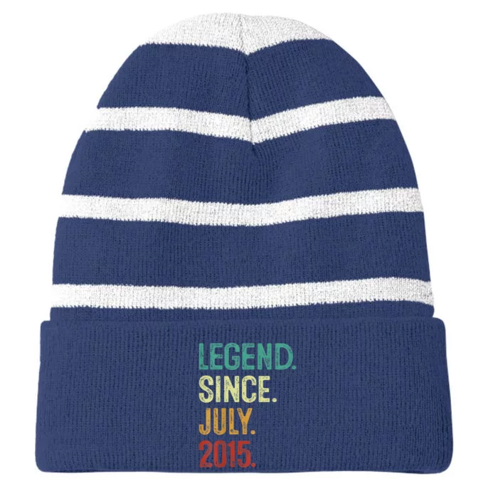 Kids 8 Years Old Legend Since July 2015 8th Birthday Striped Beanie with Solid Band