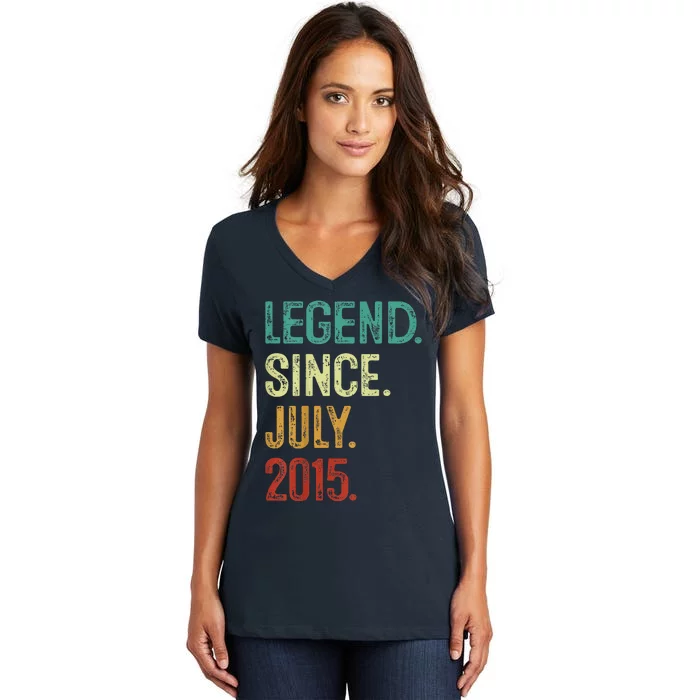 Kids 8 Years Old Legend Since July 2015 8th Birthday Women's V-Neck T-Shirt